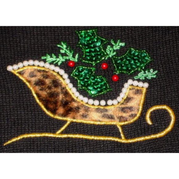 NWT Vintage Y2K Christmas Sweater Leopard Fur Sleighs Sequins/Pearls Size Large - Picture 6 of 7